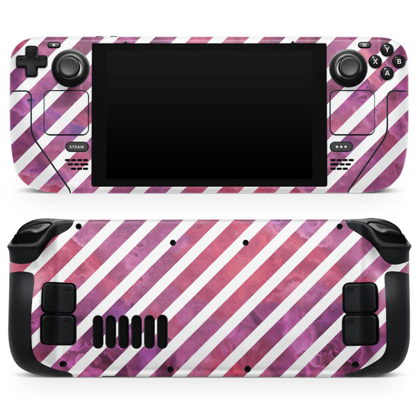 White Slanted Lines Over Pink and Purple Grunge Surface // Full Body Skin Decal Wrap Kit for the Steam Deck handheld gaming computer