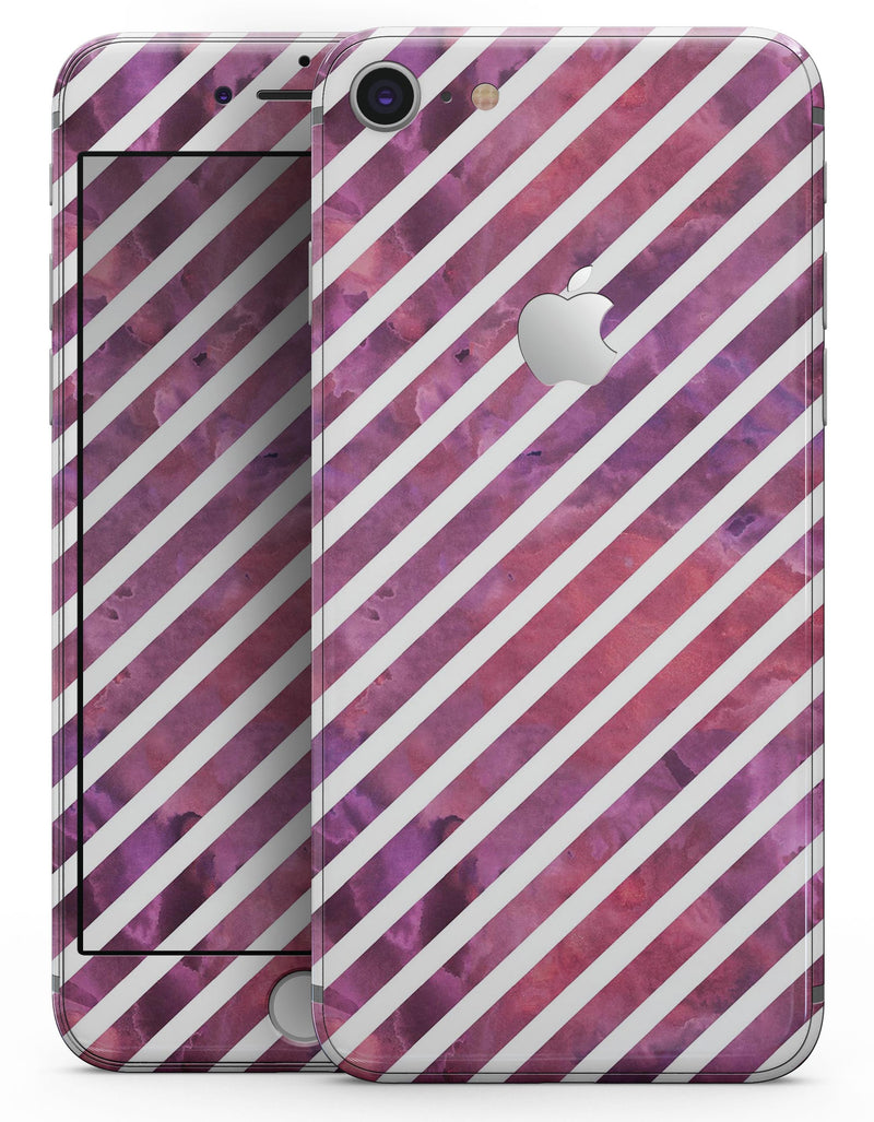 White Slanted Lines Over Pink and Purple Grunge Surface - Skin-kit for the iPhone 8 or 8 Plus