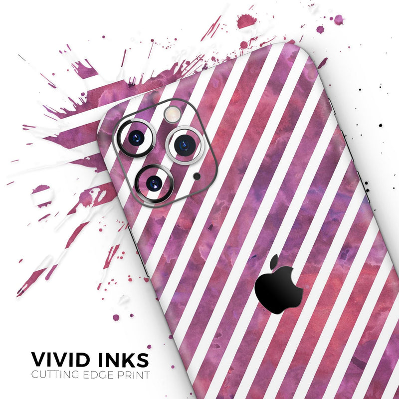 White Slanted Lines Over Pink and Purple Grunge Surface // Skin-Kit compatible with the Apple iPhone 14, 13, 12, 12 Pro Max, 12 Mini, 11 Pro, SE, X/XS + (All iPhones Available)