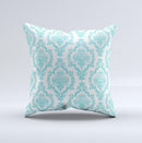 White Teal Damask Pattern Ink-Fuzed Decorative Throw Pillow