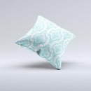White Teal Damask Pattern Ink-Fuzed Decorative Throw Pillow