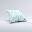 White Teal Damask Pattern Ink-Fuzed Decorative Throw Pillow