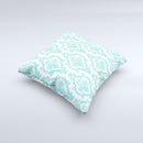 White Teal Damask Pattern Ink-Fuzed Decorative Throw Pillow