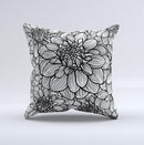 White and Black Flower Illustration ink-Fuzed Decorative Throw Pillow