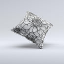 White and Black Flower Illustration ink-Fuzed Decorative Throw Pillow