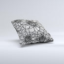 White and Black Flower Illustration ink-Fuzed Decorative Throw Pillow