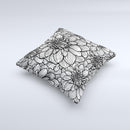 White and Black Flower Illustration ink-Fuzed Decorative Throw Pillow