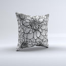 White and Black Flower Illustration ink-Fuzed Decorative Throw Pillow