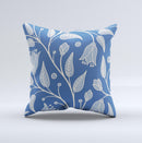White and Blue Vector Branches ink-Fuzed Decorative Throw Pillow