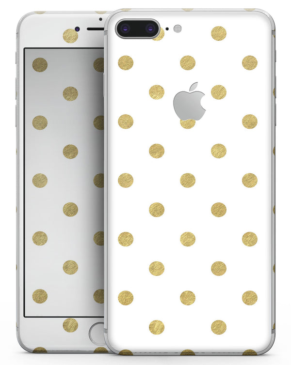White and Gold Foil Polka v12 - Skin-kit for the iPhone 8 or 8 Plus