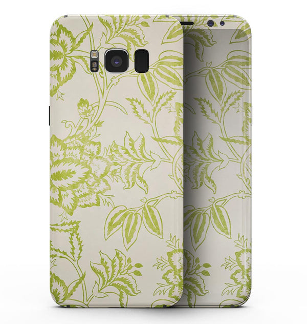 White and Green Floral Damask Pattern - Samsung Galaxy S8 Full-Body Skin Kit