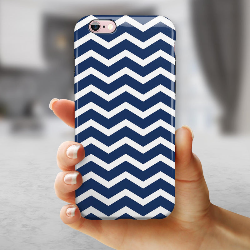 White and Navy Chevron Stripes iPhone 6/6s or 6/6s Plus 2-Piece Hybrid INK-Fuzed Case