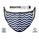 White and Navy Chevron Stripes - Made in USA Mouth Cover Unisex Anti-Dust Cotton Blend Reusable & Washable Face Mask with Adjustable Sizing for Adult or Child