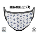 White and Navy Micro Anchors - Made in USA Mouth Cover Unisex Anti-Dust Cotton Blend Reusable & Washable Face Mask with Adjustable Sizing for Adult or Child