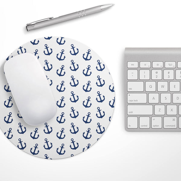 White and Navy Micro Anchors// WaterProof Rubber Foam Backed Anti-Slip Mouse Pad for Home Work Office or Gaming Computer Desk