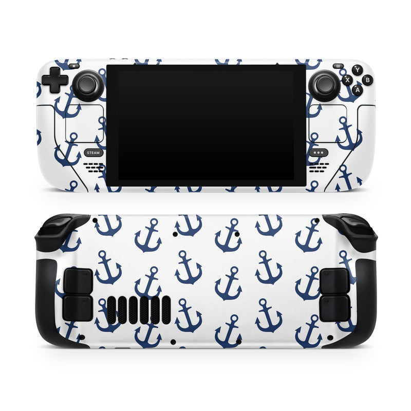 White and Navy Micro Anchors // Full Body Skin Decal Wrap Kit for the Steam Deck handheld gaming computer