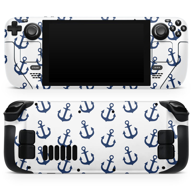 White and Navy Micro Anchors // Full Body Skin Decal Wrap Kit for the Steam Deck handheld gaming computer