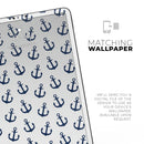 White and Navy Micro Anchors - Full Body Skin Decal for the Apple iPad Pro 12.9", 11", 10.5", 9.7", Air or Mini (All Models Available)