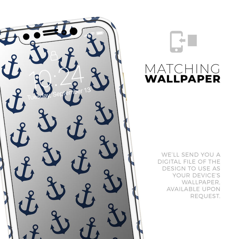 White and Navy Micro Anchors // Skin-Kit compatible with the Apple iPhone 14, 13, 12, 12 Pro Max, 12 Mini, 11 Pro, SE, X/XS + (All iPhones Available)