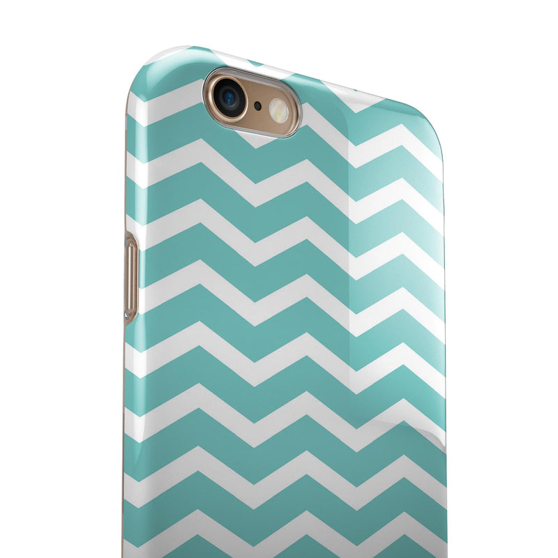 White and Teal Chevron Stripes iPhone 6/6s or 6/6s Plus 2-Piece Hybrid INK-Fuzed Case