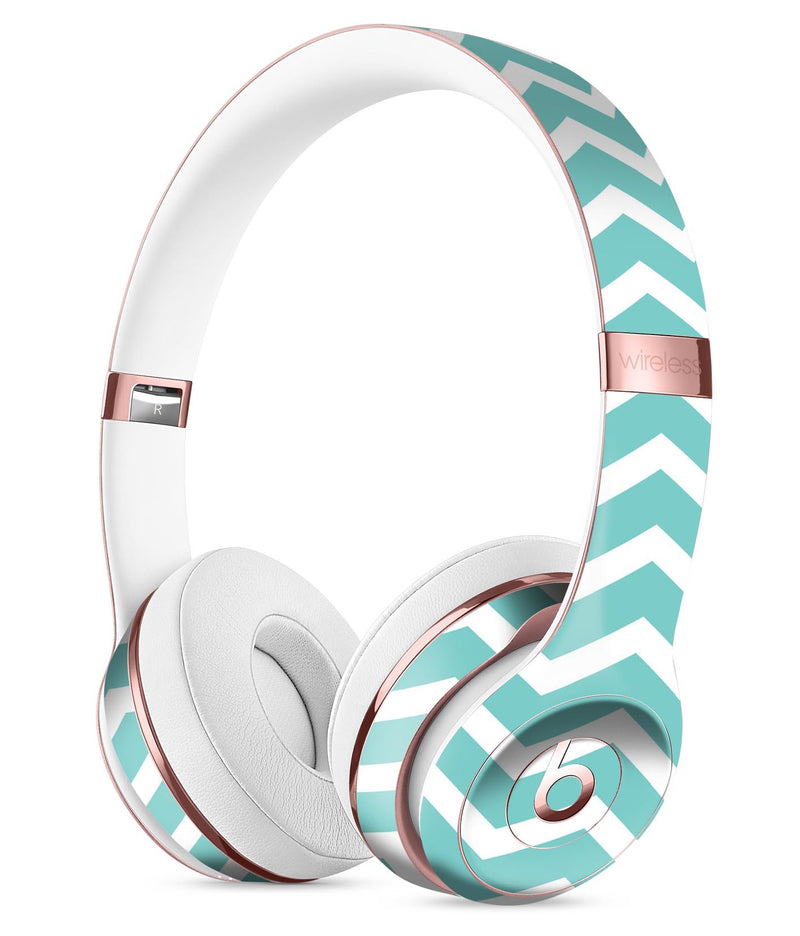 White and Teal Chevron Stripes Full-Body Skin Kit for the Beats by Dre Solo 3 Wireless Headphones