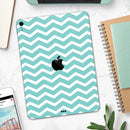 White and Teal Chevron Stripes - Full Body Skin Decal for the Apple iPad Pro 12.9", 11", 10.5", 9.7", Air or Mini (All Models Available)