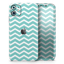 White and Teal Chevron Stripes - Protective Skin Wrap & Decal – Compatible with iPhone SE to iPhone 17 Pro Max (All Models)