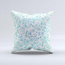 White with Blue Green Floral Thin Laced Ink-Fuzed Decorative Throw Pillow