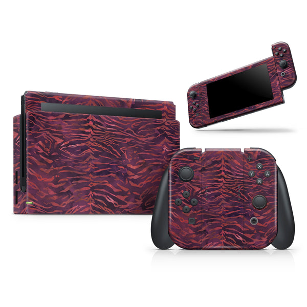 Wine Watercolor Tiger Pattern // Skin Decal Wrap Kit for Nintendo Switch Console & Dock, Joy-Cons, Pro Controller, Lite, 3DS XL, 2DS XL, DSi, or Wii