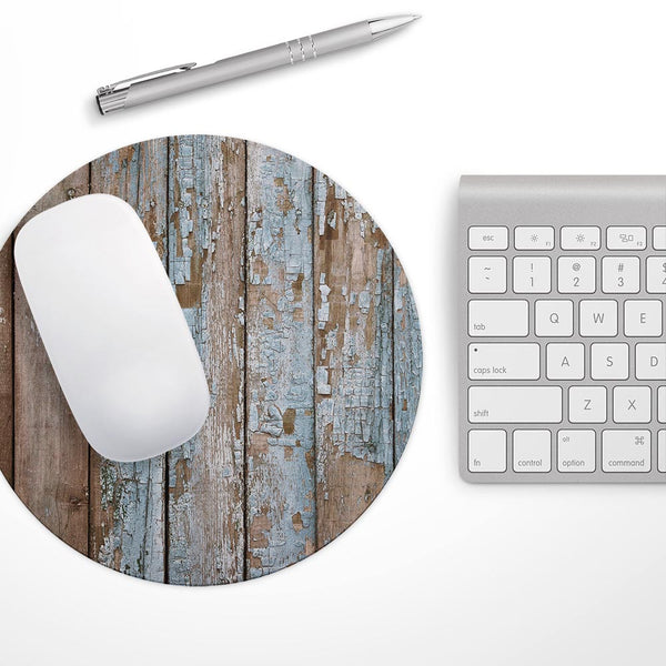 Wood Planks with Peeled Blue Paint// WaterProof Rubber Foam Backed Anti-Slip Mouse Pad for Home Work Office or Gaming Computer Desk