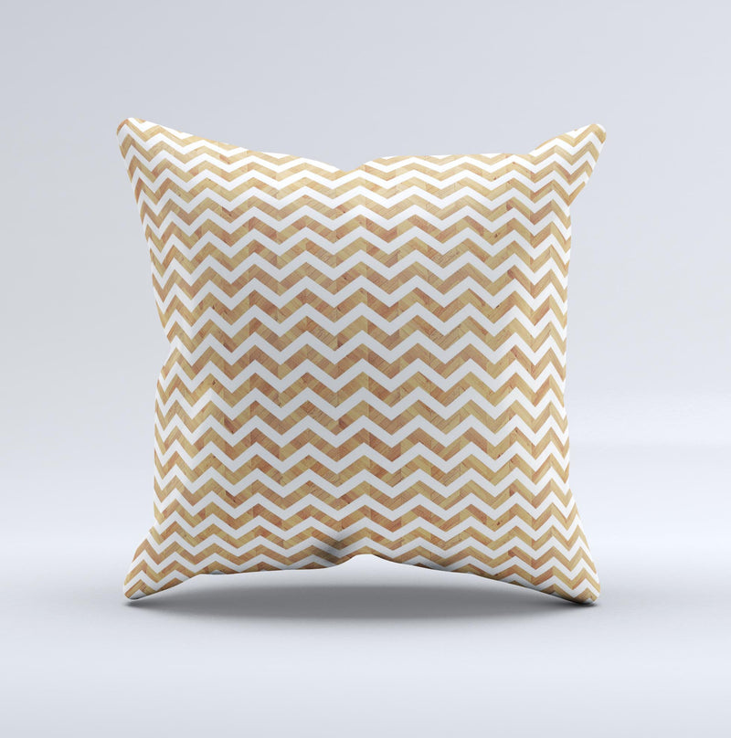 Wood & White Chevron Pattern Ink-Fuzed Decorative Throw Pillow