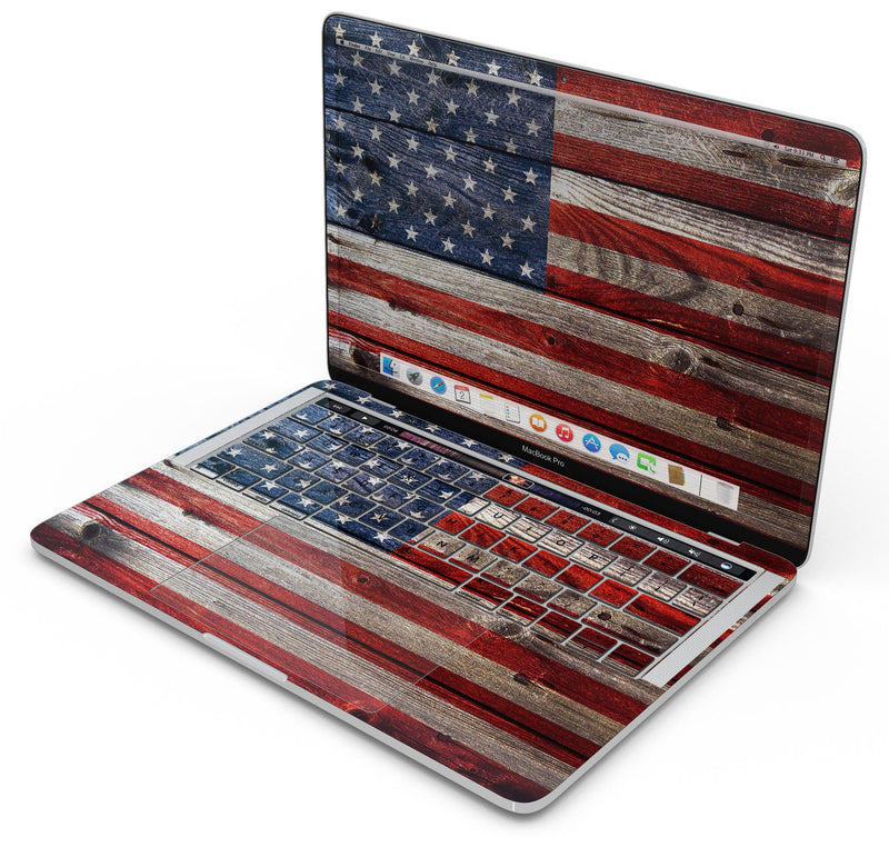 Wooden Grungy American Flag - Skin Decal Wrap Kit Compatible with the Apple MacBook Pro, Pro with Touch Bar or Air (11", 12", 13", 15" & 16" - All Versions Available)
