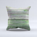 Wooden Planks with Chipped Green Paint ink-Fuzed Decorative Throw Pillow