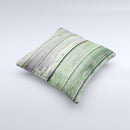 Wooden Planks with Chipped Green Paint ink-Fuzed Decorative Throw Pillow