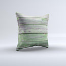 Wooden Planks with Chipped Green Paint ink-Fuzed Decorative Throw Pillow