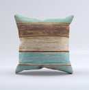 Wooden Planks with Chipped Green and Brown Paint ink-Fuzed Decorative Throw Pillow