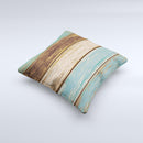 Wooden Planks with Chipped Green and Brown Paint ink-Fuzed Decorative Throw Pillow