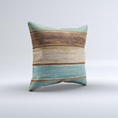 Wooden Planks with Chipped Green and Brown Paint ink-Fuzed Decorative Throw Pillow
