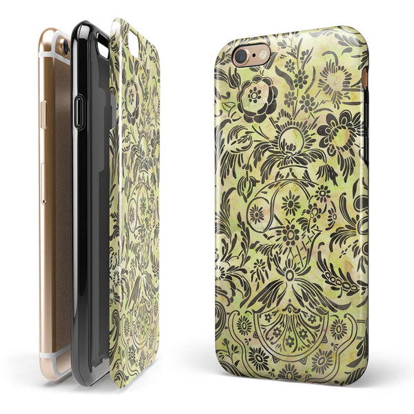 Woodland Green Damask Watercolor Pattern iPhone 6/6s or 6/6s Plus 2-Piece Hybrid INK-Fuzed Case