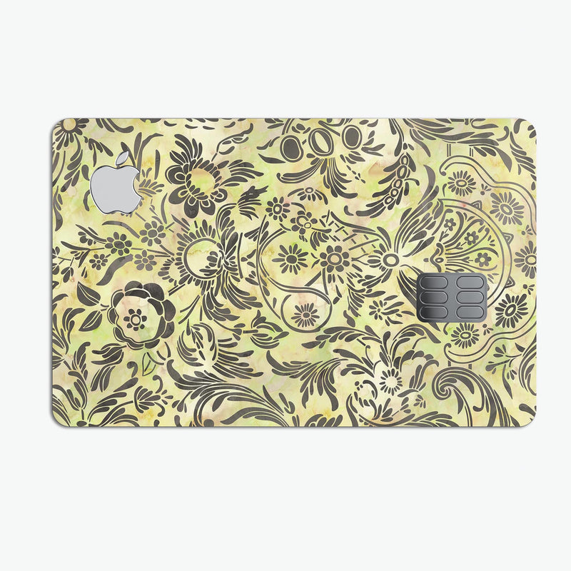 Woodland Green Damask Watercolor Pattern - Premium Protective Decal Skin-Kit for the Apple Credit Card