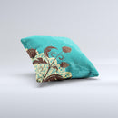 Yellow Lace and Flower on Teal ink-Fuzed Decorative Throw Pillow