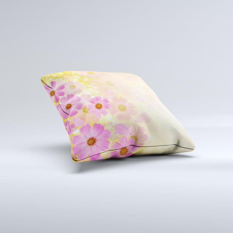 Yellow & Pink Flowerland Ink-Fuzed Decorative Throw Pillow