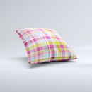 Yellow & Pink Plaid Ink-Fuzed Decorative Throw Pillow