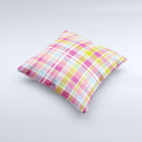 Yellow & Pink Plaid Ink-Fuzed Decorative Throw Pillow