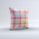 Yellow & Pink Plaid Ink-Fuzed Decorative Throw Pillow