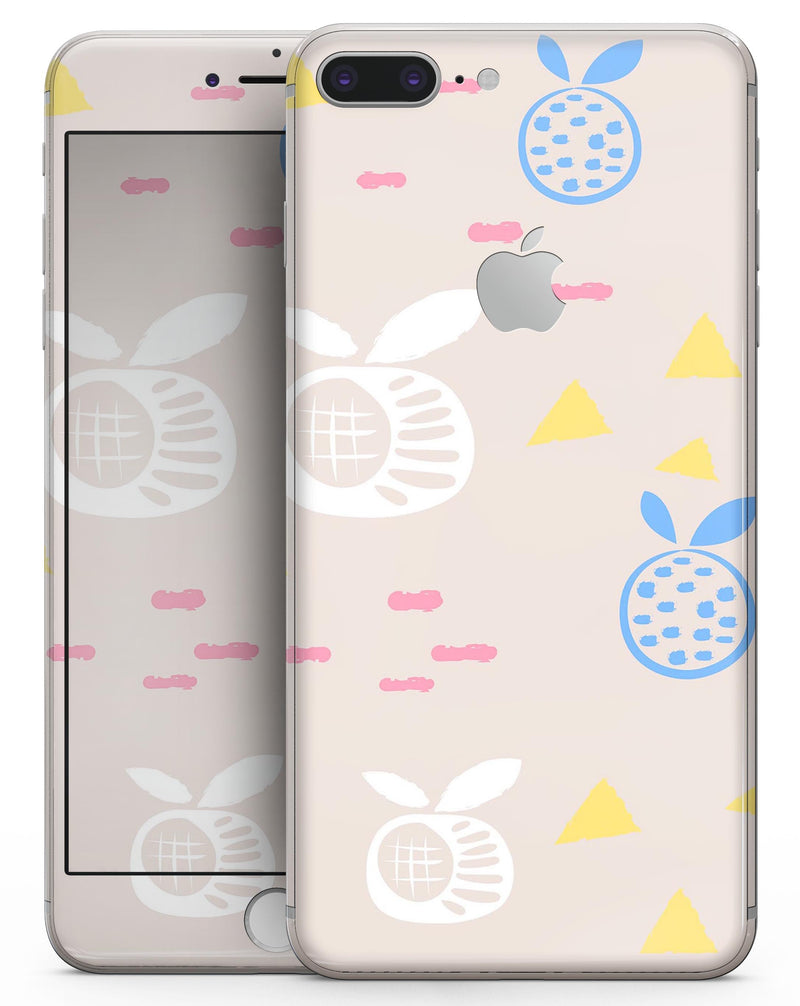 Yellow Triangles with Fruit - Skin-kit for the iPhone 8 or 8 Plus