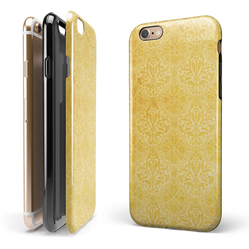 Yellow Vertical Damask Pattern iPhone 6/6s or 6/6s Plus 2-Piece Hybrid INK-Fuzed Case