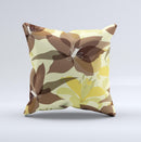 Yellow and Brown Pastel Flowers ink-Fuzed Decorative Throw Pillow