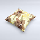 Yellow and Brown Pastel Flowers ink-Fuzed Decorative Throw Pillow