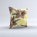 Yellow and Brown Pastel Flowers ink-Fuzed Decorative Throw Pillow